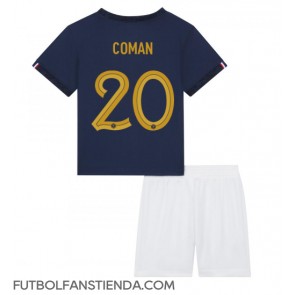 Francia Kingsley Coman #20 Primera Equipación Niños Mundial 2022 Manga Corta (+ Pantalones cortos)